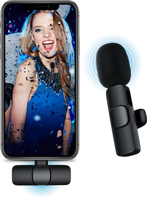 iPhone ile Uyumlu Kablosuz Yaka Mikrofon, Telefon Video Kaydı Için Yaka Klipsli Mikrofon Tiktok Youtube Canlı Yayın Vlog (Uygulama/bluetooth Gerekmez)