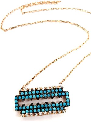 Ose Shop Mavi turkuaz taşlı gümüş modern kolye