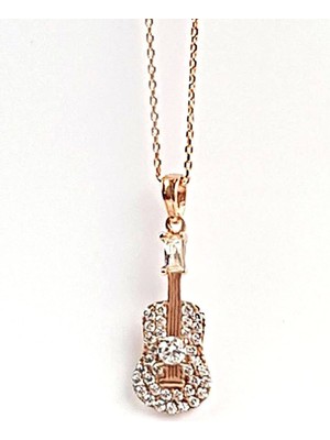 Ose Shop Gitar Figürlü Gümüş Üzerine Rose altın kaplama zirkon taşlı kolye