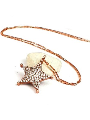 Ose Shop Zirkon taşlı gümüş rose yıldız kolye