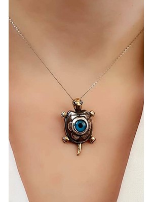 Ose Shop Başı elleri ayakları kuyruğu hareketli nazar boncuklu 925 ayar gümüş tasarım kaplumbağa kolye