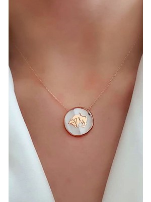 Ose Shop Boğa burcu sedef taşlı gümüş bayan kolye