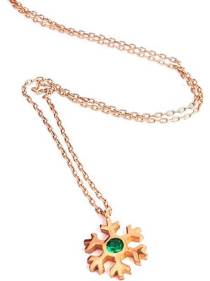 Ose Shop Kar tanesi yeşil zirkon taşlı gümüş üzerine rose altın kaplama minimal kolye