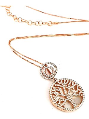Ose Shop Sedef uzerine zirkon taş detaylı gümüş rose hayat ağacı kolye