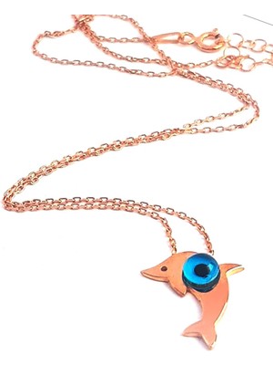 Ose Shop Nazar Boncuklu Yunus Figürlü Gümüş Üzerine rose altın kaplama Kolye