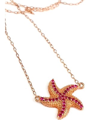 Ose Shop Pembe zirkon taşlı deniz yıldızı figürlü gümüş rose kolye