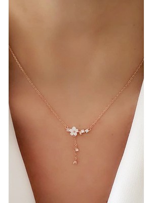 Ose Shop Gümüş üzerine rose altın kaplama manolya kolye