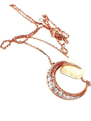 Ose Shop Italyan tasarımı Pırlanta ışıltısında zirkon taşlı gümüş rose lüks kolye