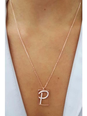 Ose Shop P Harfi Zirkon Taşlı Gümüş Rose Kolye
