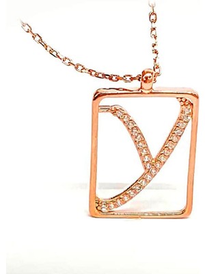 Ose Shop Y Harfi Zirkon Taşlı Gümüş Rose Kolye