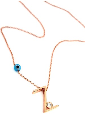 Ose Shop Nazar boncuklu ve zirkon taş detaylı gümüş rose z harfi  kolye