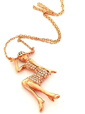 Ose Shop Zirkon taşlı gümüş rose kokoş kadın tasarım kolye