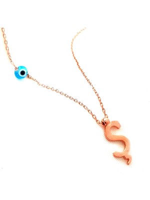 Ose Shop Ş harfli nazar boncuklu gümüş rose kolye