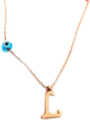 Ose Shop L harfi nazar boncuklu gümüş rose kolye