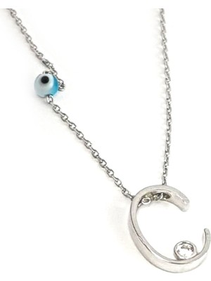 Ose Shop Nazar boncuklu ve zirkon taş detaylı gümüş C harfi kolye