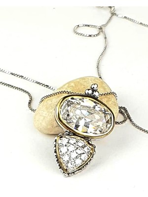 Ose Shop Zirkon taşlı gümüş üzerine altın kaplama detaylı tasarım 925 ayar gümüş kolye