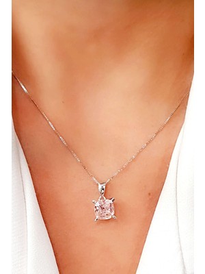 Ose Shop Sky Diamond Pink Morganit Taşlı 925 ayar Gümüş Lüks Kolye