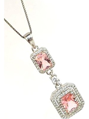 Ose Shop Sky Diamond Pink Morganit Taşlı 925 ayar Gümüş Lüks Kolye