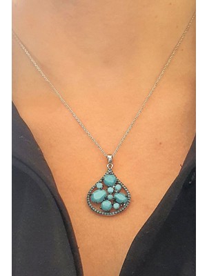 Ose Shop Turkuaz Taşlı 925 ayar Gümüş Tasarım Lüks Kolye