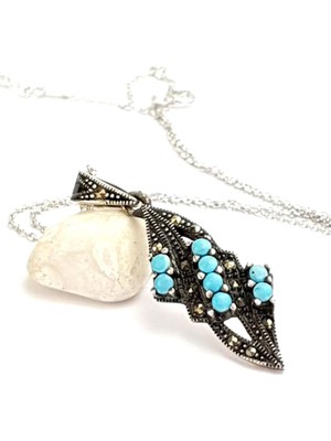 Ose Shop Turkuaz taşlı markazit taş detaylı 925 ayar gümüş kolye