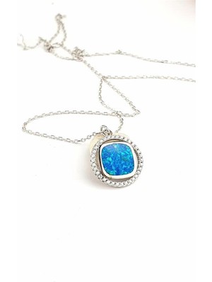 Ose Shop Opal taşlı zirkon taş detaylı 925 ayar gümüş kolye