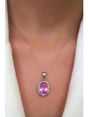Ose Shop Pembe zirkon taşlı gümüş tasarım kolye