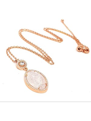 Ose Shop Kuvars Taşlı Gümüş Rose Altın Kaplamalı Kolye
