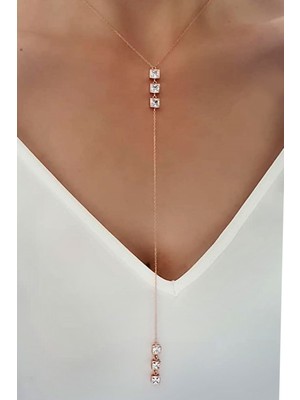 Ose Shop Zirkon taşlı 925 ayar gümüş rose y kolye