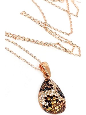 Ose Shop Leopard Desenli Gumus Rose Kolye