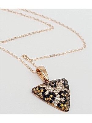 Ose Shop Leopard Desenli Gumus Rose  Ucgen Kolye