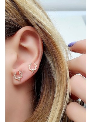 Ose Shop Geyik Figürlü 925 ayar Gümüş Rose Tasarım Küpe