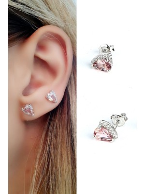 Ose Shop Morganit Taşlı 925 ayar Gümüş Tek Taş Küpe