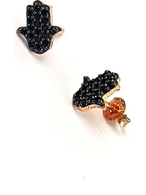 Ose Shop Oniks Taşlı Fatmanın eli figürlü minimal gümüş küpe