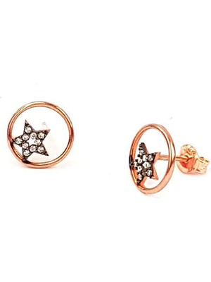 Ose Shop Yıldız Figürlü gümüş üzerine rose altın kaplama elmas işçiliğinde gümüş küpe