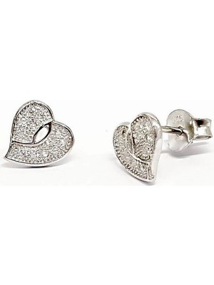 Ose Shop Pırlanta Işıltısında Mikro Zirkon İşçilikli Kalp Gümüş Küpe