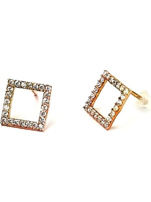 Ose Shop Zirkon taşlı kare gümüş üzerine rose altın kaplamalı küpe