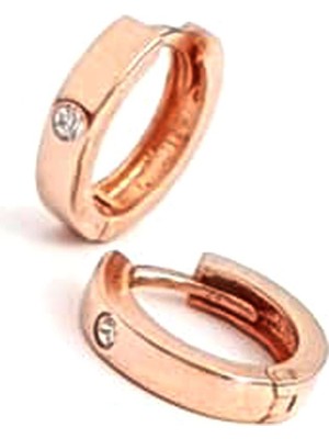 Ose Shop Tek taş detaylı gümüş rose minimal halka küpe