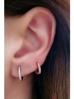 Ose Shop Tek sıra zirkon tasli gümüş rose minimal halka cift kupe