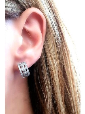 Ose Shop Pırlanta ışıltısında zirkon taşlı 925 ayar gümüş lüks halka küpe