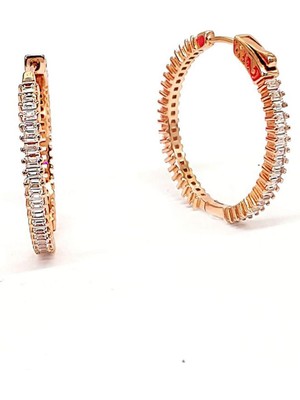 Ose Shop Baget kesim zirkon taşlı gümüş üzerine rose altın kaplama halka küpe