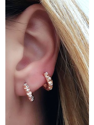 Ose Shop Zirkon taş detaylı rose gümüş küpe