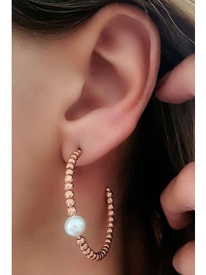 Ose Shop Incili gümüş rose dorika yarım halka küpe