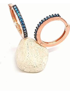 Ose Shop Aquamarin taşlı gümüş üzerine rose altın kaplama bayan halka küpe