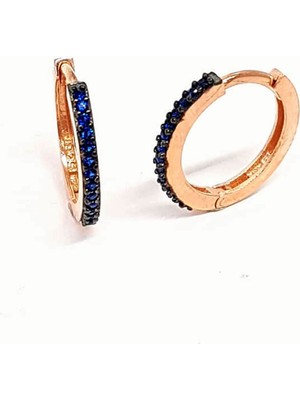Ose Shop Lacivert Zirkon Taşlı Gümüş üzerine rose altın kaplama halka küpe