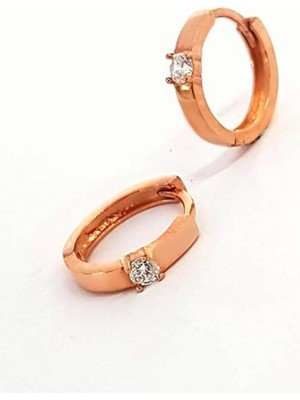 Ose Shop zirkon taşlı gümüş üzerine rose altın kaplaa halka küpe