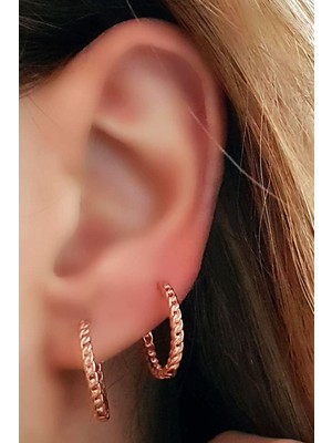 Ose Shop Gümüş üzerine rose altın kaplama şarnel halka küpe 1.5 cm çap