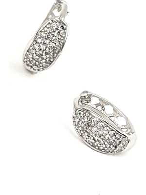 Ose Shop zirkon taşlı gümüş halka küpe 1 cm Çap