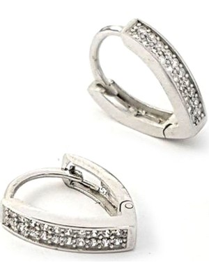 Ose Shop Gümüş zirkon taşlı üçgen halka küpe