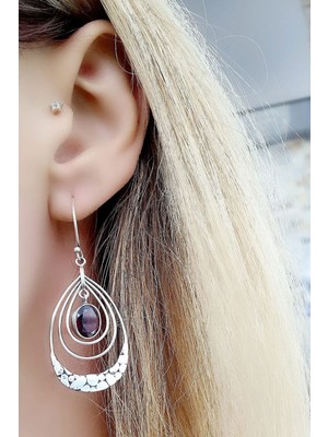 Ose Shop Granat Taşlı 925ayar Gümüş Tasarım Bohem Küpe