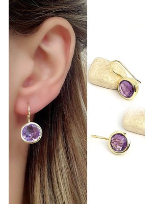 Ose Shop Ametist taşlı 925ayar gümüş üzerine altın kaplama küpe